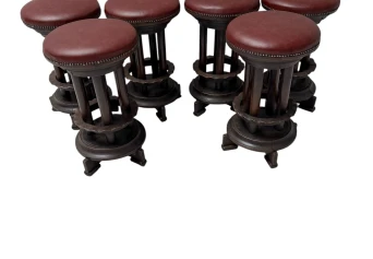Six Art Deco Amsterdamse School Stools with Leather Tops, 1920s